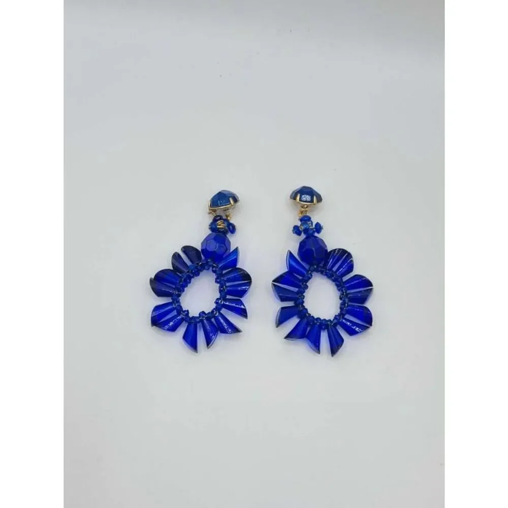 J Crew Blue Crystal Oversize Wreath Shape Earrings